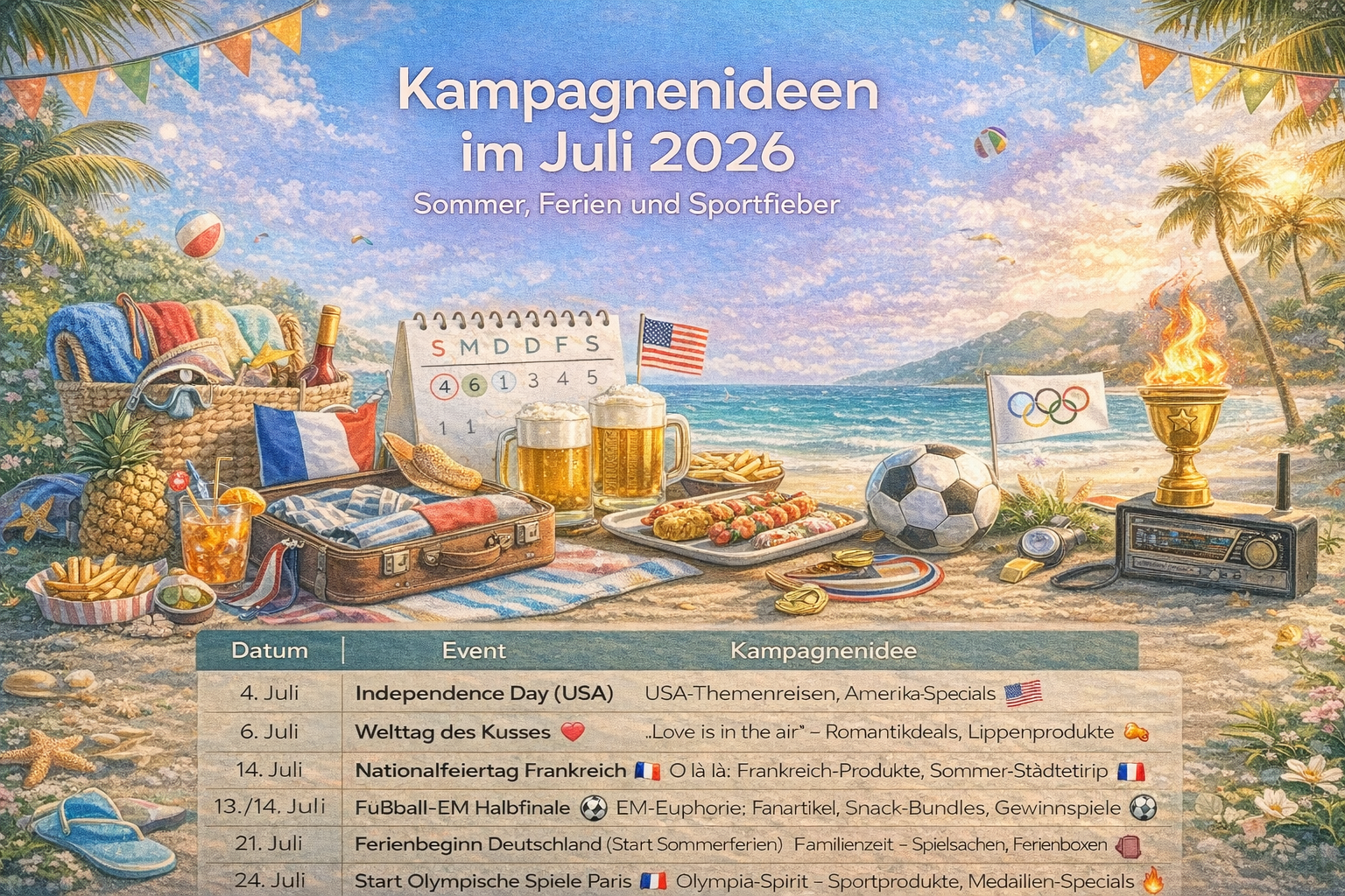 Kampagnenideen im Juli 2026 – Sommerhöhepunkt & EM-Finale